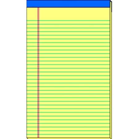 School Smart 027430 Perforated Stapled Standard Legal Pad; 8.5 X 11.75 In; 15 Lb; 50 Sheets; 0.38 In Ruling; Sulphite Bond Paper; Canary; Pack 12